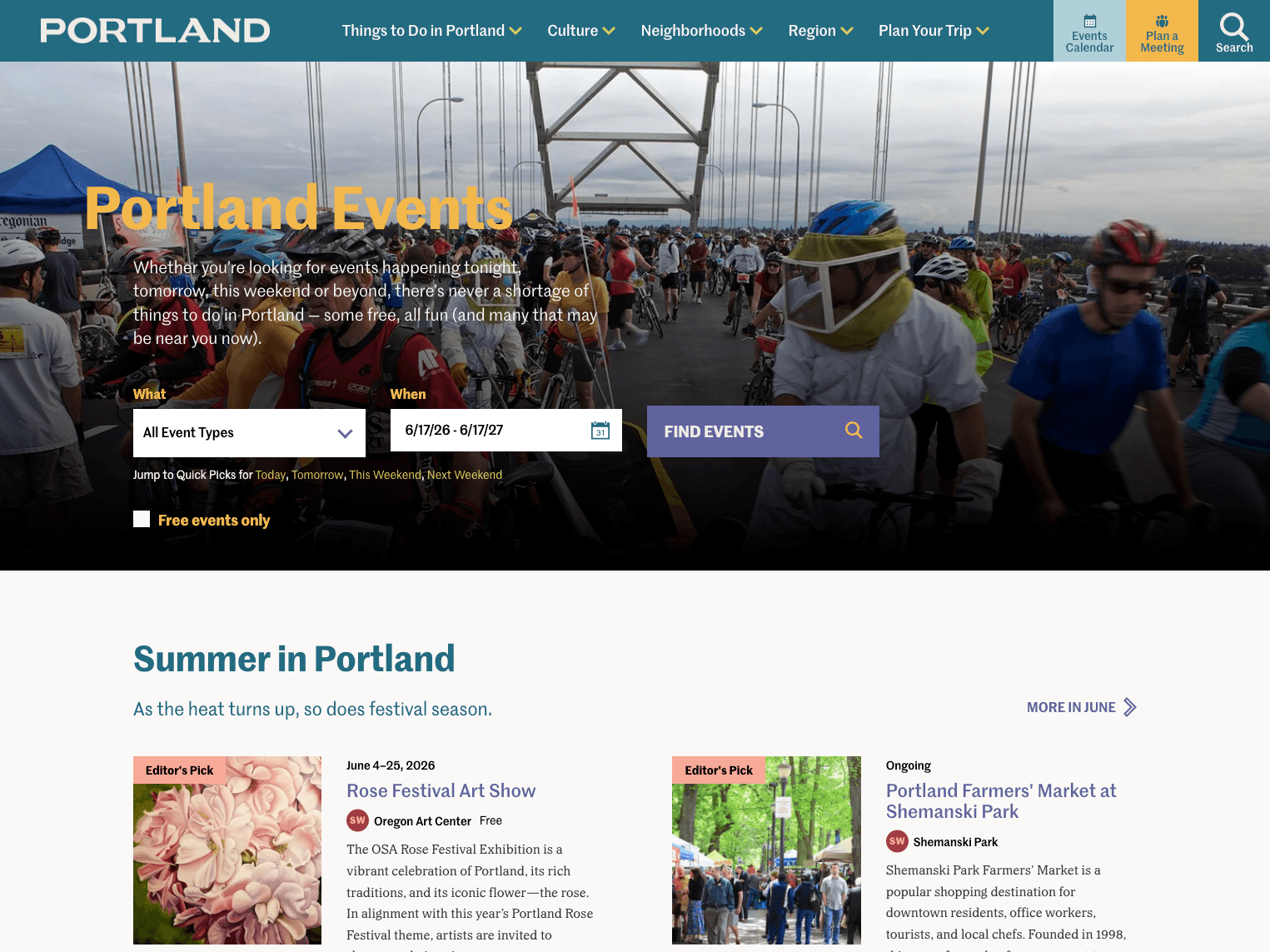 Browse Travel Portland's event calendar.