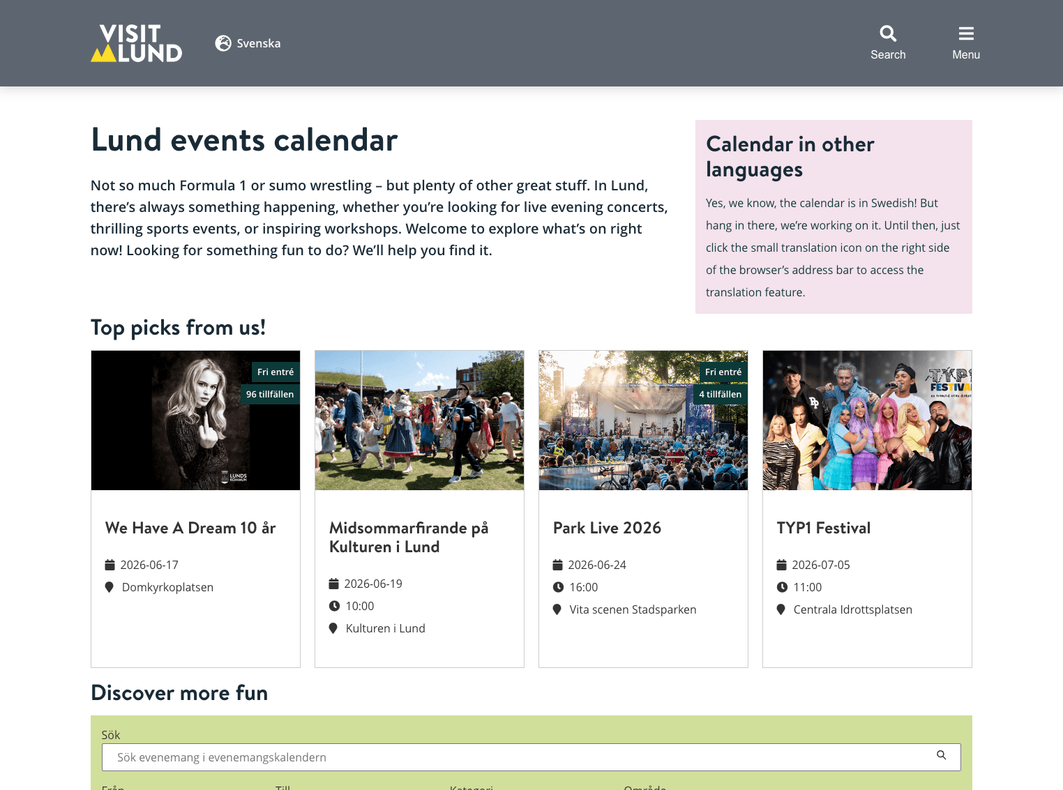 Browse Visit Lund's event calendar.